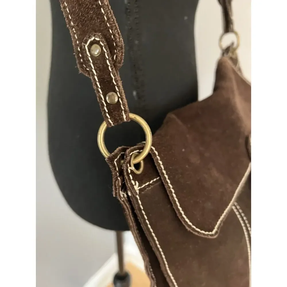 Vintage GAP Brown Suede Leather Crossbody Bag Purse Y2K Festival Boho